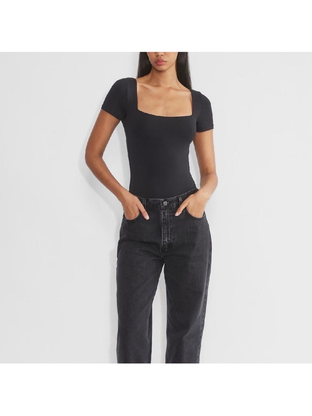Aritzia Contour Bodysuit Women’s black XS Square Neck Short Sleeve NWT